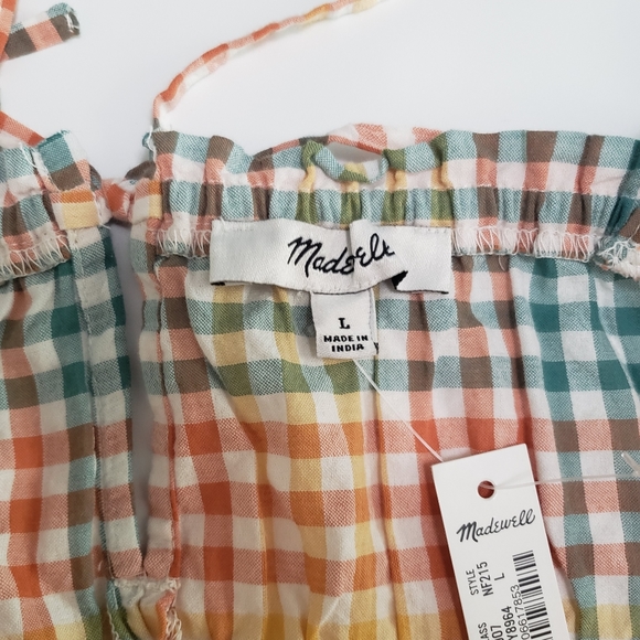Large Madewell Sophia Seersucker Top Yellow/Orange/Green/White Spring Su… - Picture 3 of 4